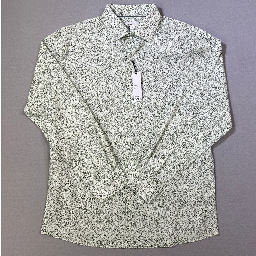 Bar III Men's Slim-Fit Contrast Vine Dress Shirt, White Green large $70